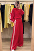 Varsity Striped Detail Crewneck Pullover Wide Leg Pant Set