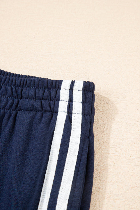 Varsity Striped Detail Crewneck Pullover Wide Leg Pant Set