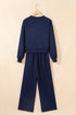 Varsity Striped Detail Crewneck Pullover Wide Leg Pant Set
