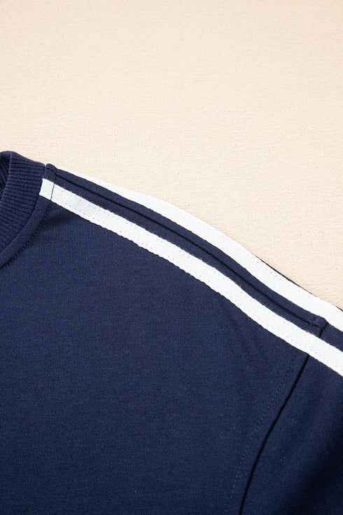 Varsity Striped Detail Crewneck Pullover Wide Leg Pant Set