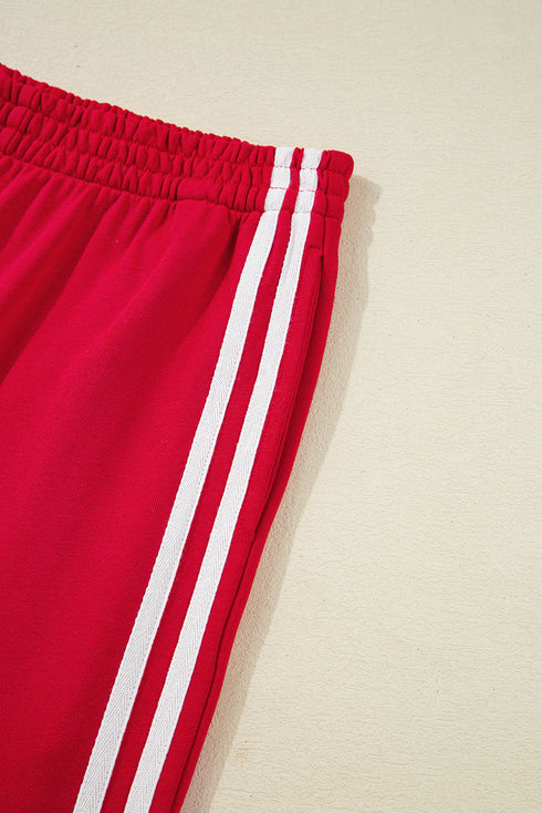 Varsity Striped Detail Crewneck Pullover Wide Leg Pant Set
