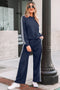 Varsity Striped Detail Crewneck Pullover Wide Leg Pant Set