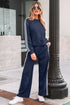 Varsity Striped Detail Crewneck Pullover Wide Leg Pant Set