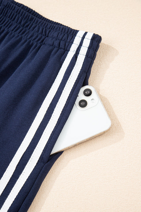 Varsity Striped Detail Crewneck Pullover Wide Leg Pant Set