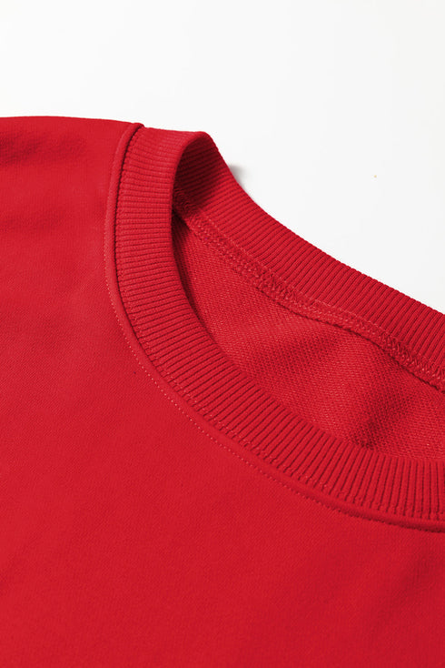 Varsity Striped Patchwork Accent Trim Crew Neck Sweatshirt