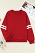 Varsity Striped Patchwork Accent Trim Crew Neck Sweatshirt
