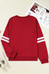 Varsity Striped Patchwork Accent Trim Crew Neck Sweatshirt