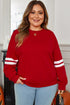 Varsity Striped Patchwork Accent Trim Crew Neck Sweatshirt