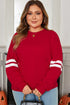 Varsity Striped Patchwork Accent Trim Crew Neck Sweatshirt