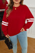 Varsity Striped Patchwork Accent Trim Crew Neck Sweatshirt