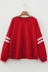 Varsity Striped Patchwork Accent Trim Crew Neck Sweatshirt