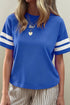 Varsity Striped Patchwork Crew Neck Short Sleeve T Shirt