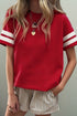 Varsity Striped Patchwork Crew Neck Short Sleeve T Shirt