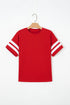 Varsity Striped Patchwork Crew Neck Short Sleeve T Shirt