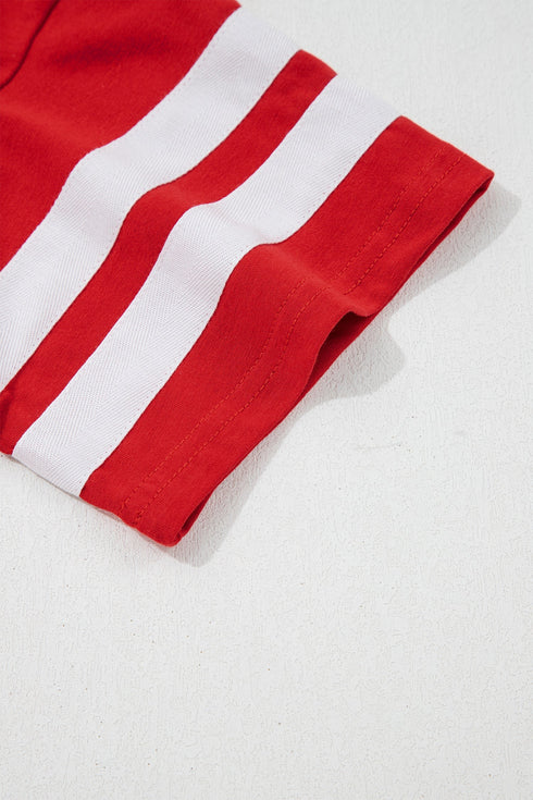 Varsity Striped Patchwork Crew Neck Short Sleeve T Shirt
