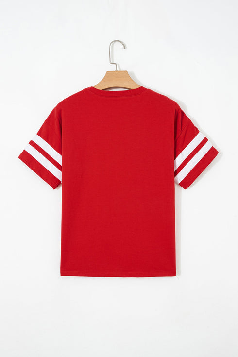 Varsity Striped Patchwork Crew Neck Short Sleeve T Shirt