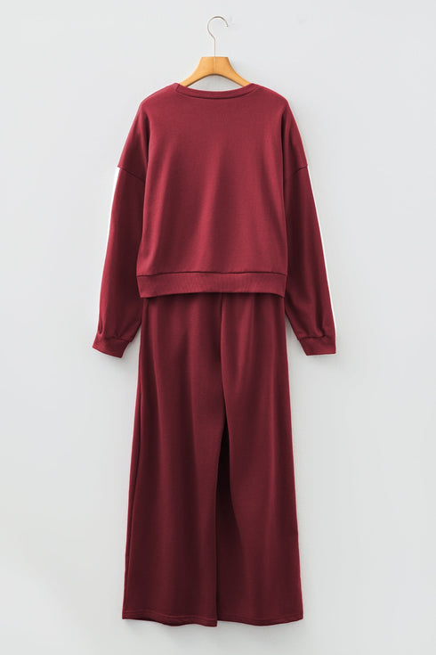 Varsity Striped Pullover Drawstring Wide Leg Pant Set