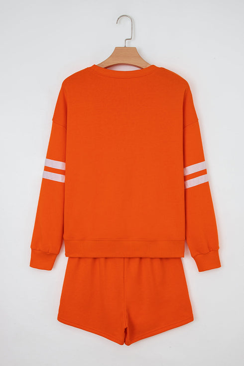 Varsity Striped Sleeve Drop Shoulder Sweatshirt Short Set
