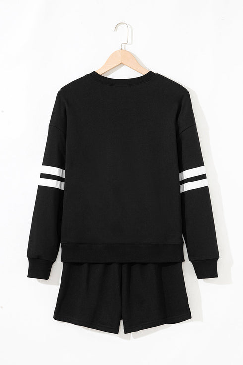 Varsity Striped Sleeve Drop Shoulder Sweatshirt Short Set