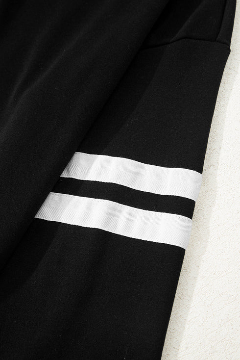 Varsity Striped Sleeve Drop Shoulder Sweatshirt Short Set