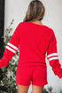 Varsity Striped Sleeve Drop Shoulder Sweatshirt Short Set