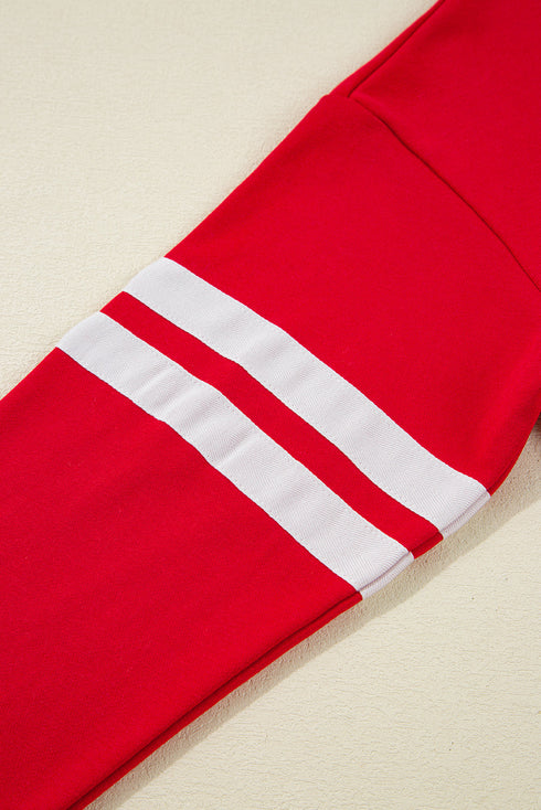 Varsity Striped Sleeve Drop Shoulder Sweatshirt Short Set