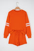 Varsity Striped Sleeve Drop Shoulder Sweatshirt Short Set