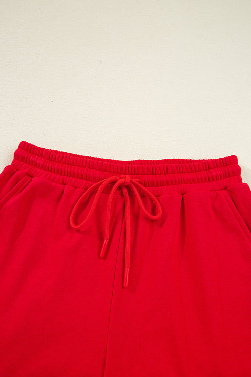 Varsity Striped Sleeve Drop Shoulder Sweatshirt Short Set