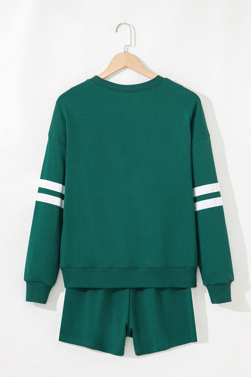 Varsity Striped Sleeve Drop Shoulder Sweatshirt Short Set