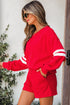 Varsity Striped Sleeve Drop Shoulder Sweatshirt Short Set