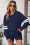 Varsity Striped Sleeve Drop Shoulder Sweatshirt Short Set