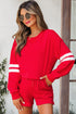 Varsity Striped Sleeve Drop Shoulder Sweatshirt Short Set
