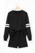 Varsity Striped Sleeve Drop Shoulder Sweatshirt Short Set