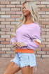 Varsity Striped Sleeve V Neck Relaxed Sweatshirt