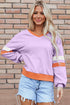 Varsity Striped Sleeve V Neck Relaxed Sweatshirt
