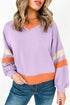Varsity Striped Sleeve V Neck Relaxed Sweatshirt