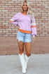 Varsity Striped Sleeve V Neck Relaxed Sweatshirt
