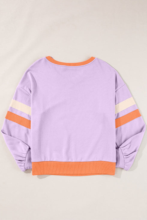 Varsity Striped Sleeve V Neck Relaxed Sweatshirt