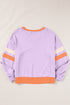 Varsity Striped Sleeve V Neck Relaxed Sweatshirt