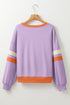 Varsity Striped Sleeve V Neck Relaxed Sweatshirt