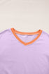 Varsity Striped Sleeve V Neck Relaxed Sweatshirt