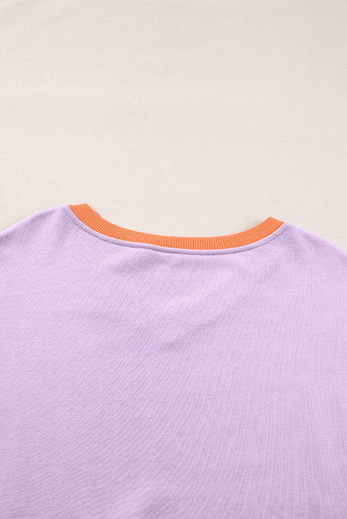 Varsity Striped Sleeve V Neck Relaxed Sweatshirt