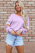 Varsity Striped Sleeve V Neck Relaxed Sweatshirt