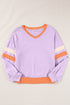 Varsity Striped Sleeve V Neck Relaxed Sweatshirt