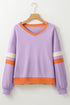 Varsity Striped Sleeve V Neck Relaxed Sweatshirt