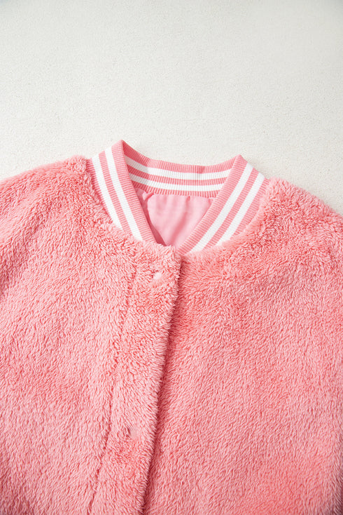 Varsity Striped Trim Patchwork Sherpa Fleece Vest