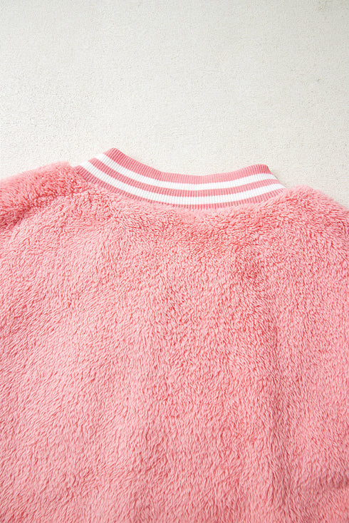 Varsity Striped Trim Patchwork Sherpa Fleece Vest