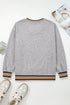 Varsity Striped Trim V Neck Long Sleeve Pullover Sweatshirt