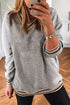 Varsity Striped Trim V Neck Long Sleeve Pullover Sweatshirt