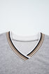 Varsity Striped Trim V Neck Long Sleeve Pullover Sweatshirt